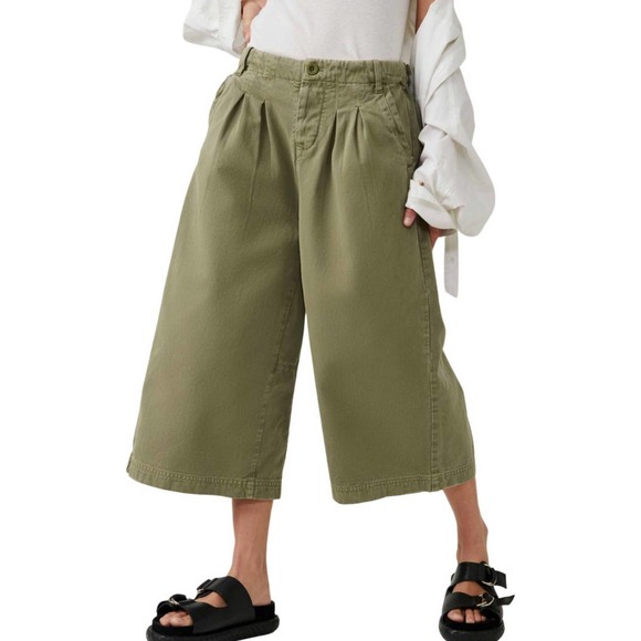 Free People Denim - Free People Hard Rain Culottes Washed Pine Green New Size M